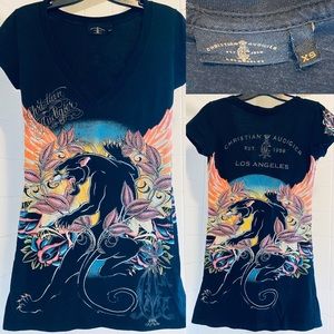 Christian Audigier Short Sleeve VNeck T Shirt SzXS